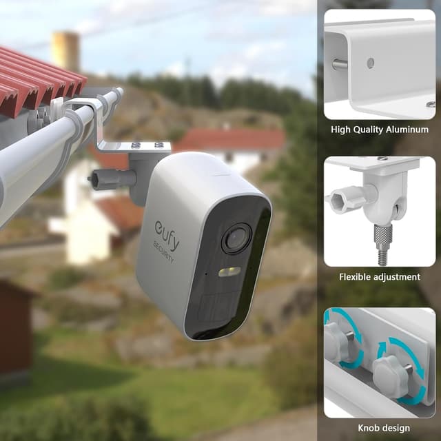 Detalle 2 de HOLACA Dachrinnenhalterung für 1/4-Zoll Kameras (kompatibel u. a. mit EufyCam & Arlo) – 2 Stück, weiß