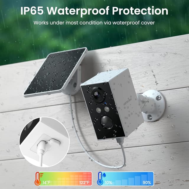 Detalle de Wansview Außen-Überwachungskamera mit Solar & Akku (2K, WLAN 2,4 GHz, IP65) – 2-Wege-Audio