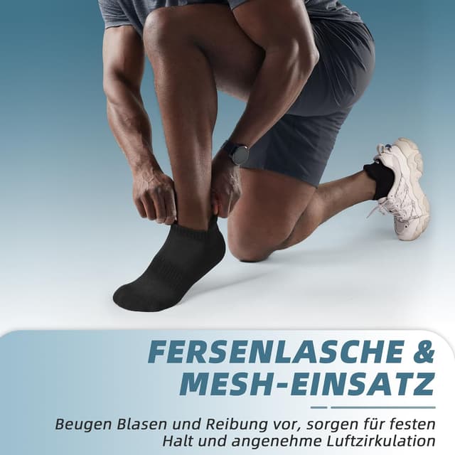 Detalle de anqier 6 Paar Sneaker Socken (43–46 bis 35–38, 47–50) aus Baumwolle – atmungsaktiv, gepolstert & antibakteriell