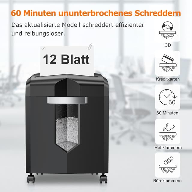 Detalle 2 de Bonsaii C266‑B Partikelschnitt Aktenvernichter 12 Blatt 🗑
