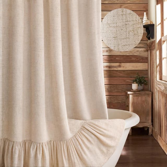 Detalle de XOGUIBO Farmhouse Shower Curtain with Ruffle Hem (Linen-Blend Look), 72 x 72