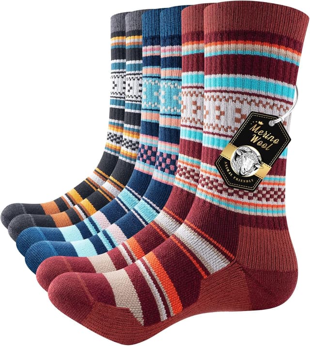 Detalle de PULIOU Merino Wandersocken (3 Paar) – atmungsaktive Outdoor-Trekkingsocken mit Polsterung