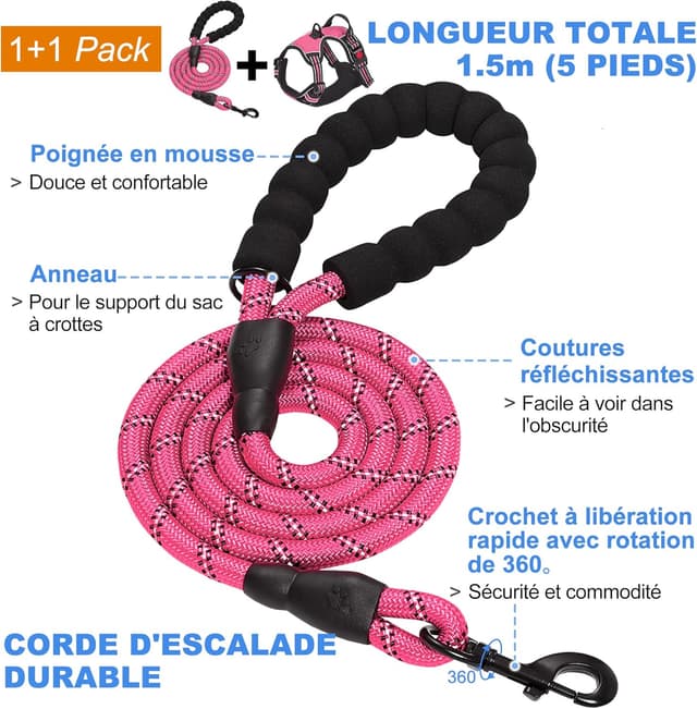 Detalle de haapaw harnais anti-traction pour chien taille moyenne et grande, réglable, tissu Oxford réfléchissant