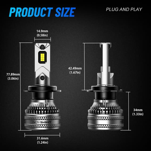 Thumbnail 6 de NOVSIGHT Ampoules LED H7 pour voiture (pack de 2) – 6500 K, 45000 lm, mini design