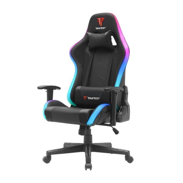 Detalle de Tempest Glare RGB silla gaming negra con iluminación y respaldo reclinable hasta 180º