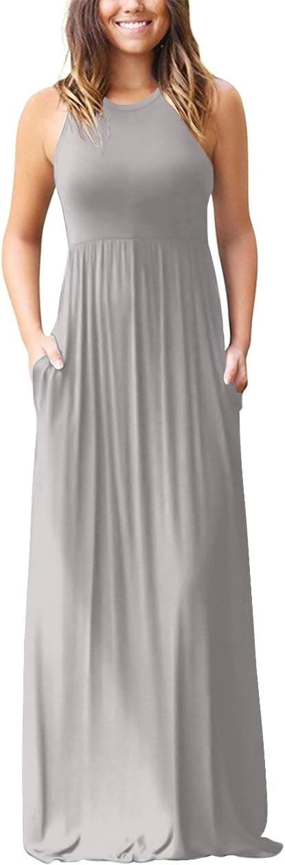 Detalle de PCEAIIH women’s casual maxi dress with pockets (sleeveless or long sleeve) and elastic waist