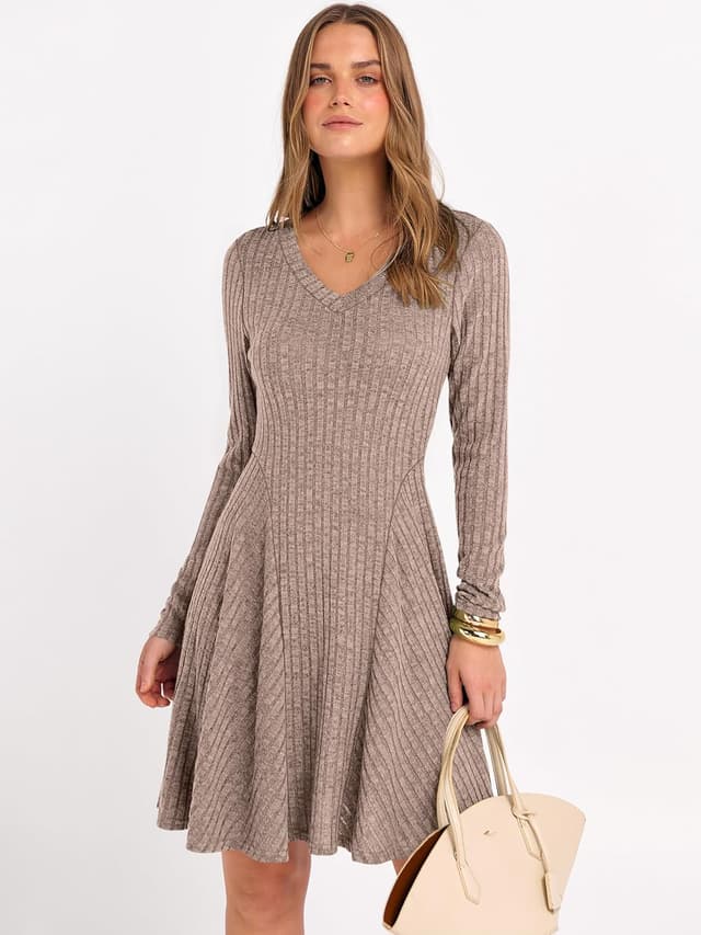 Detalle de ANRABESS Women Ribbed V‑Neck Short Dress