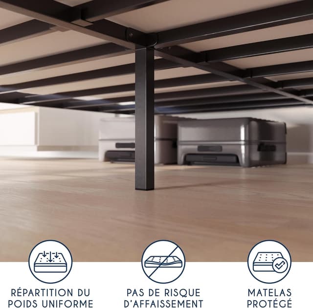 Detalle 2 de Dreamzie Cadre de lit 120x200 cm avec sommier et pieds – 25 cm de hauteur, rangement intégré