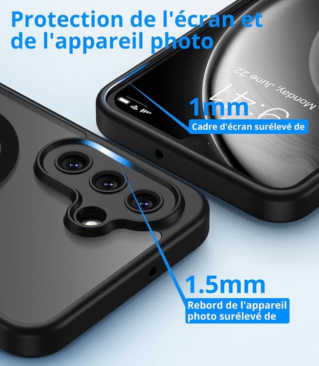 Detalle de Vansdon Magnétique coque pour Samsung Galaxy A17 4G/5G avec verre trempé et compatibilité MagSafe (noir, mat translucide)