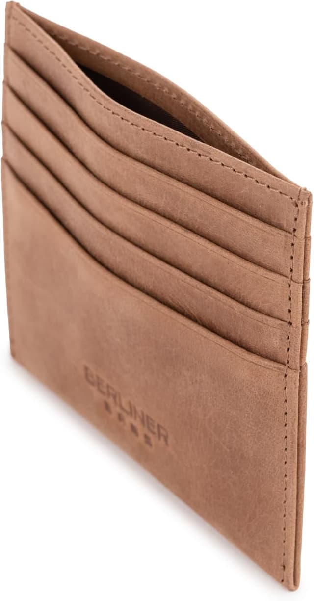Detalle de Berliner Bags Vintage Kartenetui aus Leder – Slim- Kreditkartenetui mit RFID-Schutz, Braun (mit Geschenkbox)