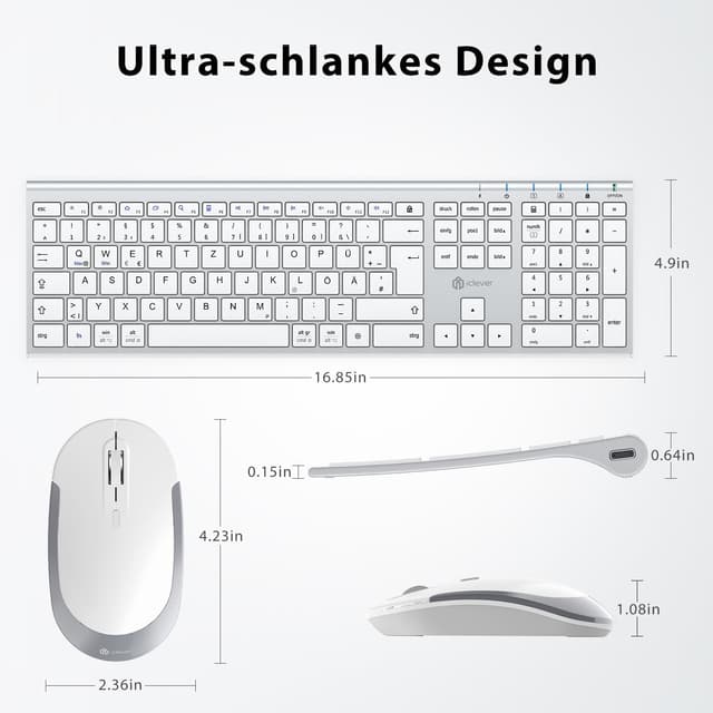 Detalle de iClever kabellose Tastatur und Maus Set (2,4G, USB‑C wiederaufladbar) für Windows und Mac