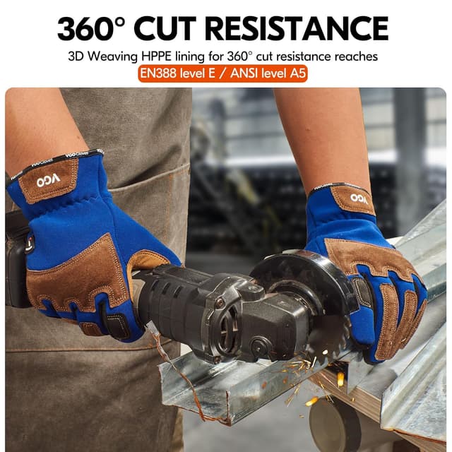 Detalle 2 de Vgo... Guanti da lavoro antitaglio EN388 livello A5, per giardinaggio e edilizia, antivibrazione e compatibili con touchscreen 360°