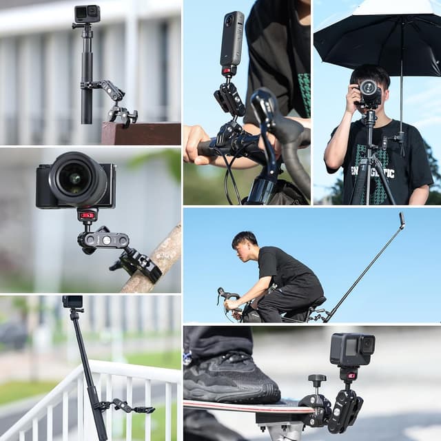 Detalle 2 de Magic Arm mit Super Clamp (ULANZI) Dual-Kugelkopf für Action-Kamera, Licht & Zubehör – Tragfähigkeit 3,5 kg