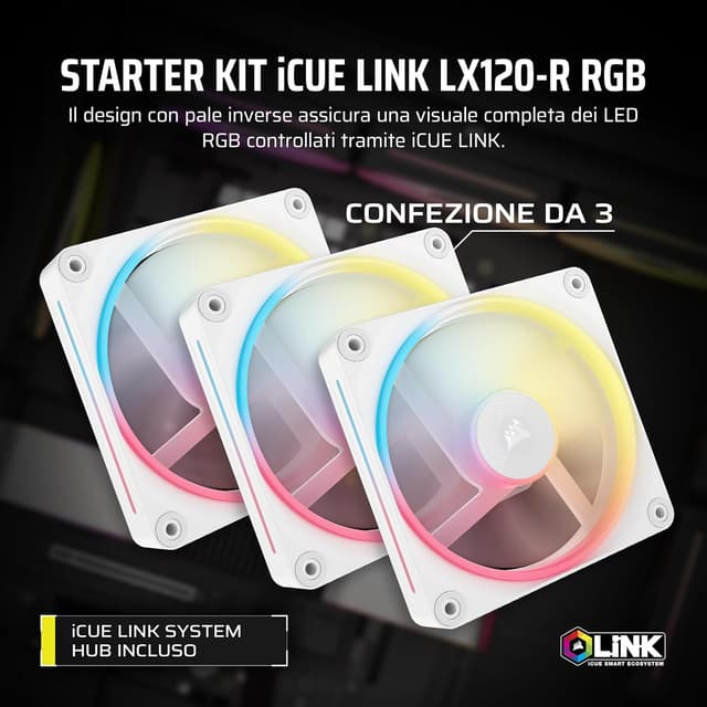 Thumbnail 1 de CORSAIR iCUE LINK LX120-R RGB 120mm Ventole PWM 3 pezzi