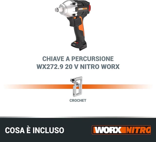 Detalle de WORX NITRO WX272.9 avvitatore a impulsi a batteria 20 V fino a 300 Nm con motore brushless