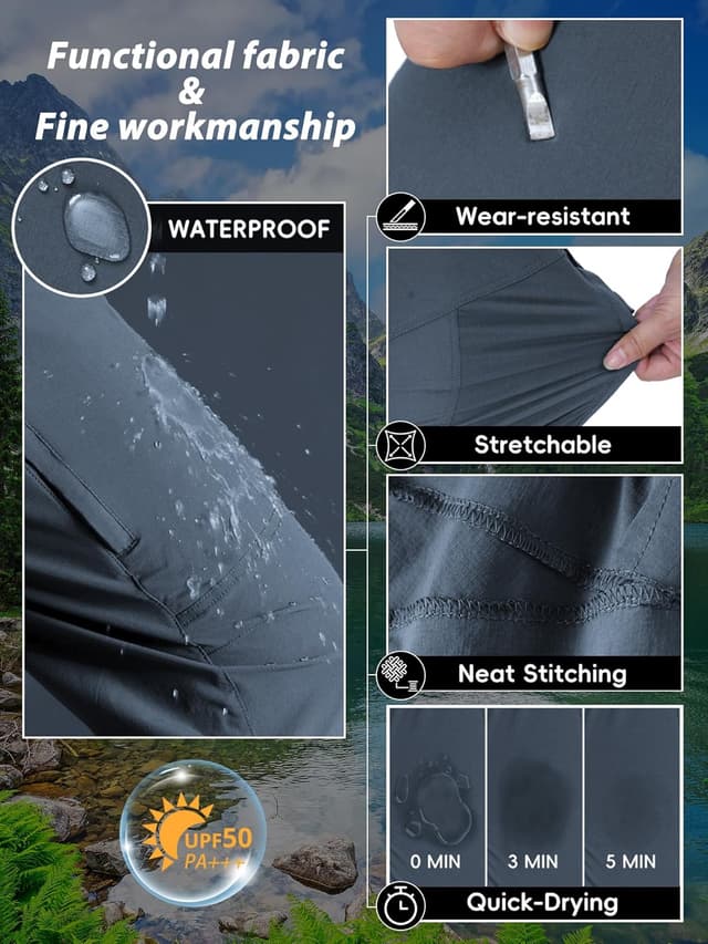 Detalle de Zoofly Men’s Lightweight Cargo Hiking Pants with Stretch, Waterproof & Quick-Dry (6 Pockets)