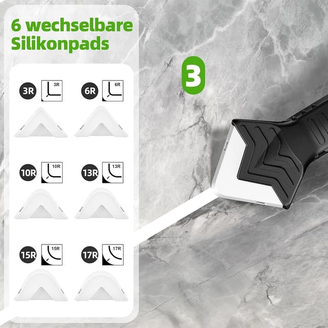 Detalle 2 de Silikonentferner/Silikon-Abzieher Werkzeug-Set 5-in-1 (5-teiliges Set) mit austauschbaren Silikonpads (Weiß)