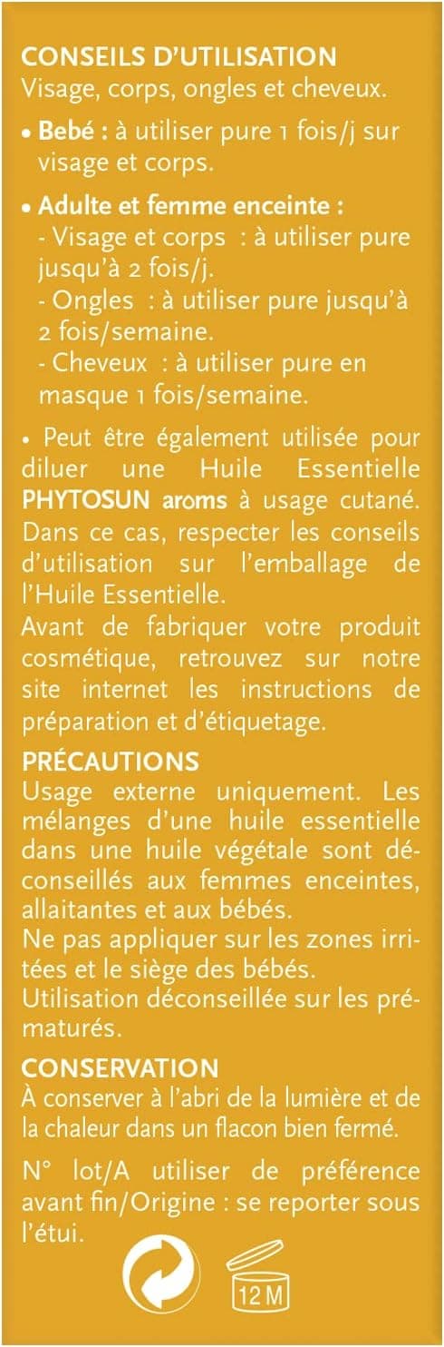 Detalle 2 de Huile végétale d’argan bio PHYTOSUN AROMS, 100% pure et vierge, hydratante et fortifiante (50 ml)