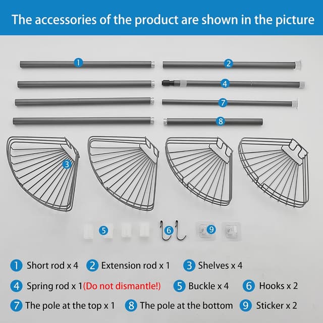 Thumbnail 6 de KAIMEIYU étagère de douche télescopique sans perçage avec 4 paniers gris (85 à 325 cm)