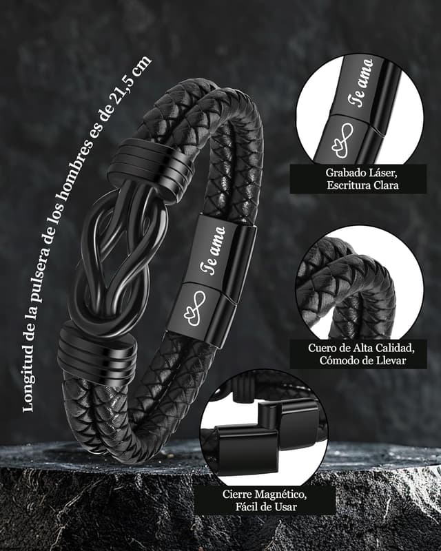 Thumbnail 5 de VU100 Pulseras para Hombre Regalos para Hombre Regalos de Cumpleaños para Él Pulseras de Cuero Cumpleaños Navidad San Valentín para Novio Marido