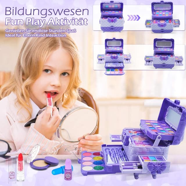 Detalle 2 de Kinderschminke Set Make-up Set „Dark Light Purple“ – 57-teiliges Kinder-Schminkkoffer-Spielzeug für Mädchen (4–12 Jahre)