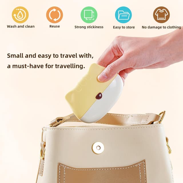 Detalle 2 de 2er-Set tragbare, waschbare Fusselrolle mit Staubschutzhülle (Katzenform) – Pink/Braun