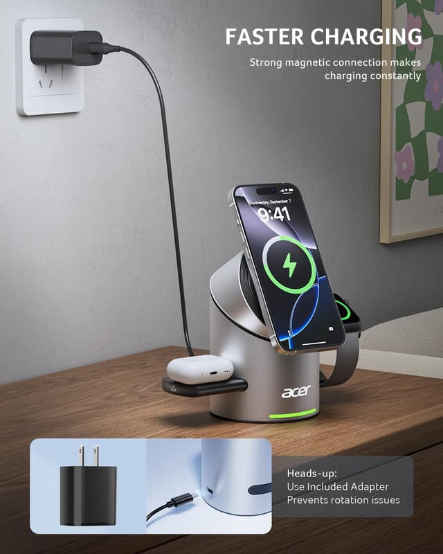 Detalle 2 de Acer S2 3-in-1 Apple Charging Station Qi2 15W