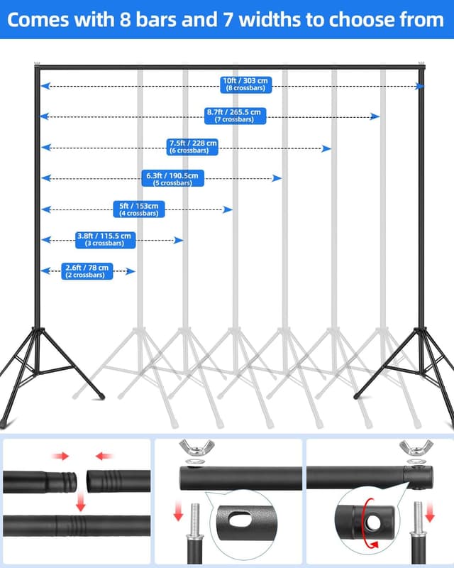 Detalle de Hemmotop Backdrop Stand 10x8ft adjustable photography backdrop kit 🎥