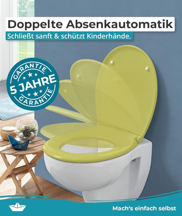 Detalle de Calmwaters® Premium WC Sitz „einfache Montage“ – antibakterieller Duroplast, Absenkautomatik, bis 250 kg, Oliv-Moosgrün