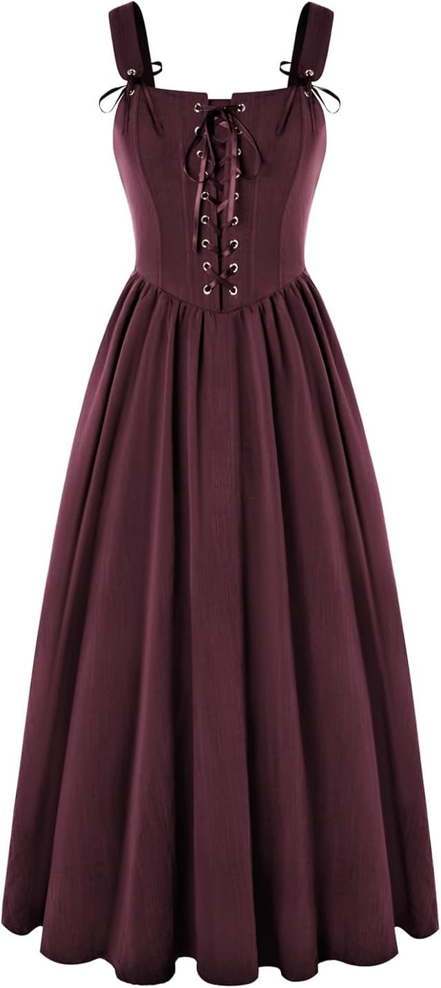 Detalle 2 de SCARLET DARKNESS Robe Renaissance longue sans manches à corsage, encolure carrée et laçage