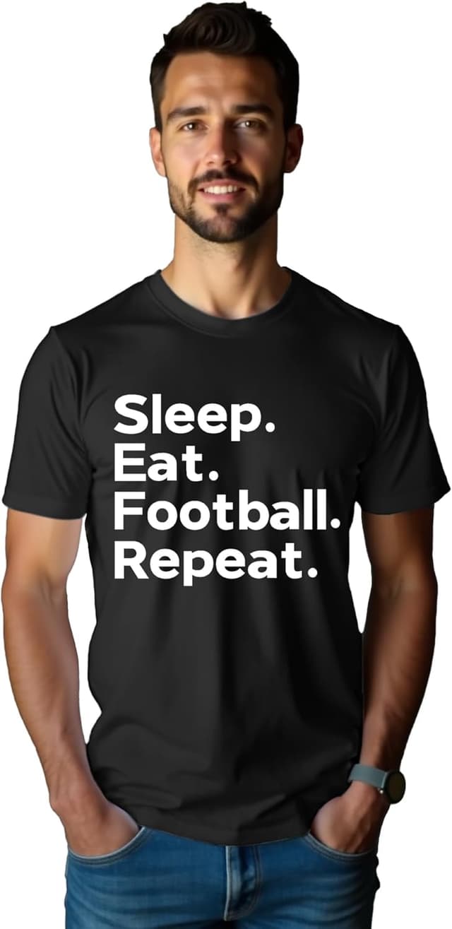Thumbnail 6 de Qskall men’s “Sleep. Eat. Football. Repeat.” football slogan T-shirt