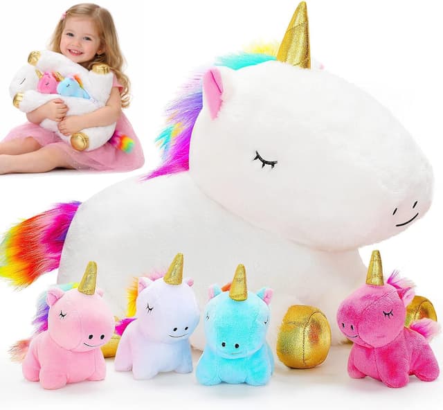 Detalle de KMUYSL Unicorn Mommy Plush Set 4 Baby Unicorns