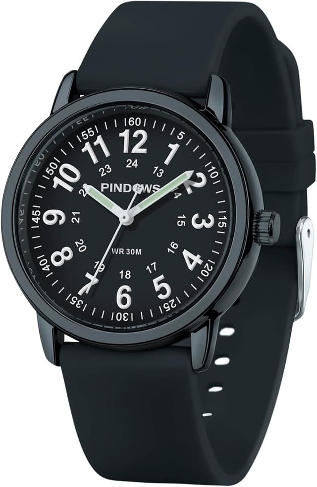 Detalle de PINDOWS Analoge Quarzarmbanduhr mit Silikonband (leuchtendes Zifferblatt, wasserfest) für Damen & Unisex