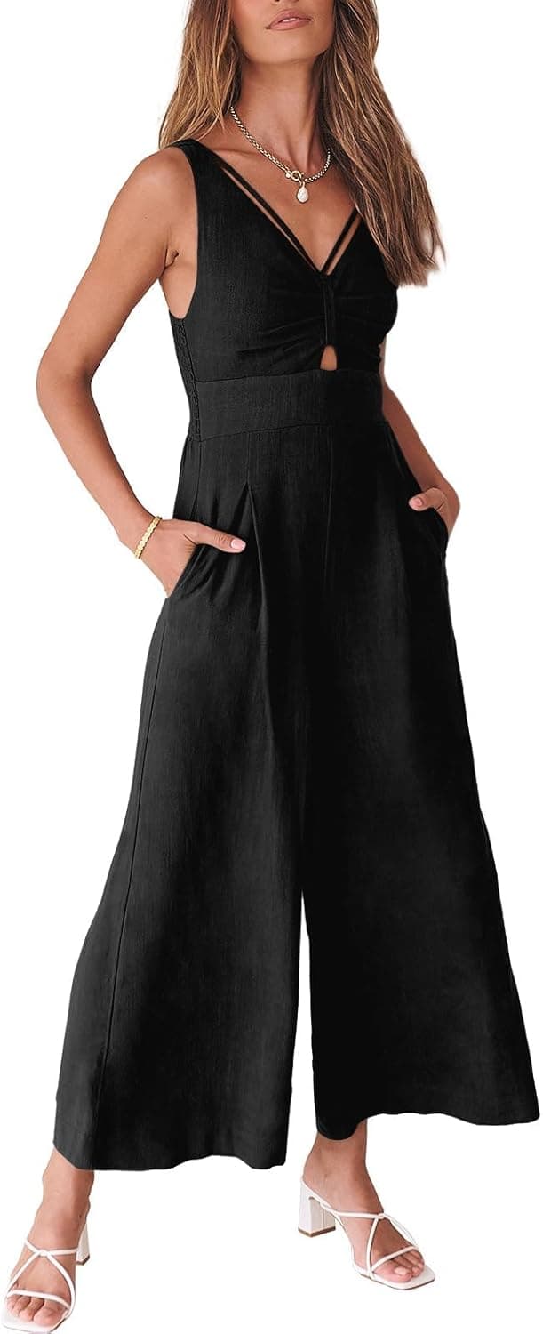 Detalle de ANRABESS Linen Wide Leg Jumpsuit