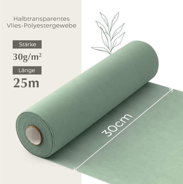 Detalle de Twinzee Vlies-Tischläufer „Eukalyptus“ (30 cm x 25 m) für Tischdeko bei Hochzeit, Geburtstag & Outdoor