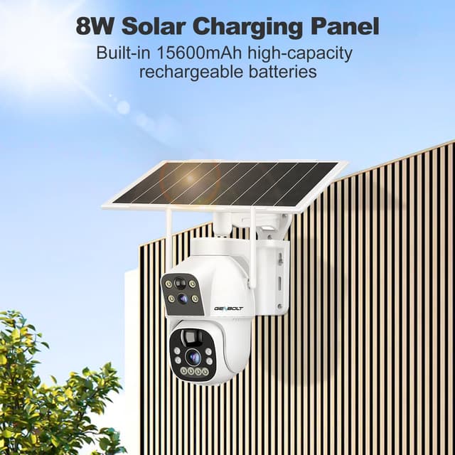 Detalle de GENBOLT Solar WiFi Security Camera Outdoor Wireless with Dual Lens Spotlight, Dual View & PIR