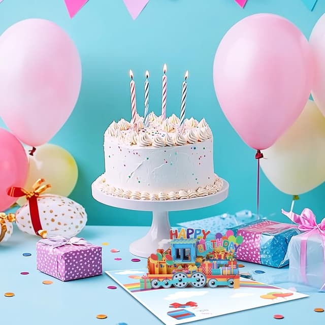 Detalle de DLYMXGC Regenbogen-Geburtstagszug Pop-Up „Happy Birthday“ Grußkarte mit Umschlag