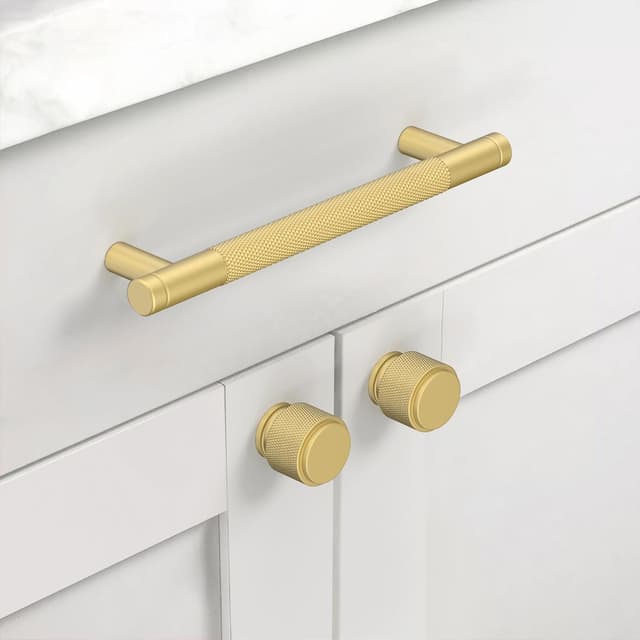 Detalle de Amerdeco 10 Pack Brushed Gold Knurled Cabinet Pulls (128mm centre to centre) AM003