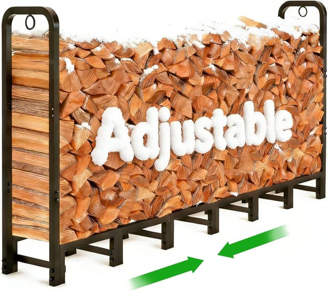 Detalle de Amagabeli 8ft outdoor firewood log rack (244cm x 36cm x 121cm) heavy-duty metal log holder