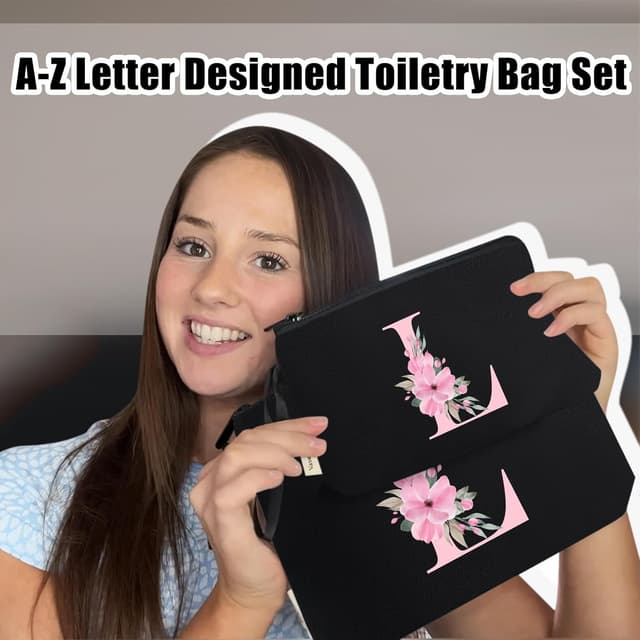 Detalle de Vavabox Initial Toiletry Bags Set (2 pcs) with Handle – Travel makeup & wash bag, black