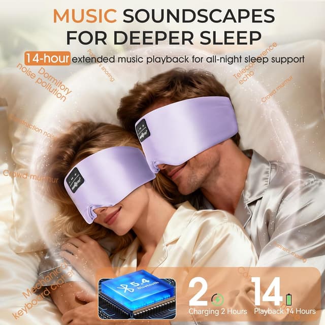 Detalle de MUSICOZY Silk Sleep Mask Headphones – 100% Mulberry Silk blackout 3D sleep mask with Bluetooth (up to 14H)