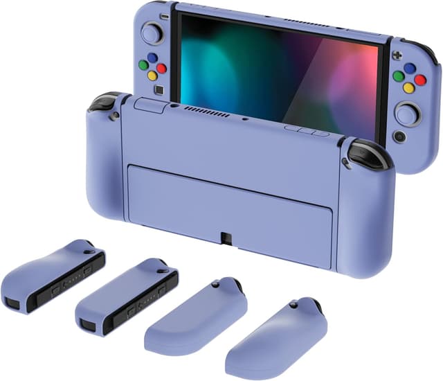 Detalle de playvital AlterGrips Protective Slim Case for Nintendo Switch OLED (Light Violet) with Ergonomic Grip Cover