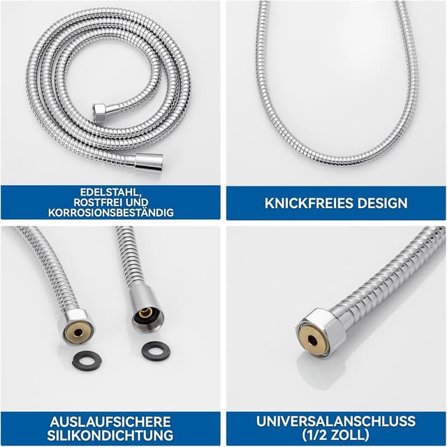 Detalle de Auralum Duschstange mit Brause Komplettset aus Edelstahl (5 Strahlarten, 700 mm Stange, 1500 mm Schlauch)