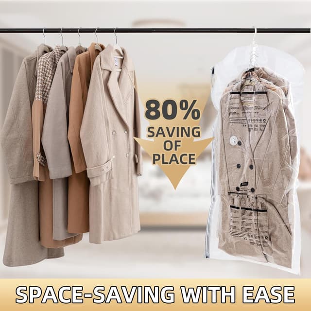 Detalle de TAILI Hängende Vakuumbeutel für Kleidung (4er-Set) mit Kleiderhaken – Vakuumierbeutel zum Platzsparen