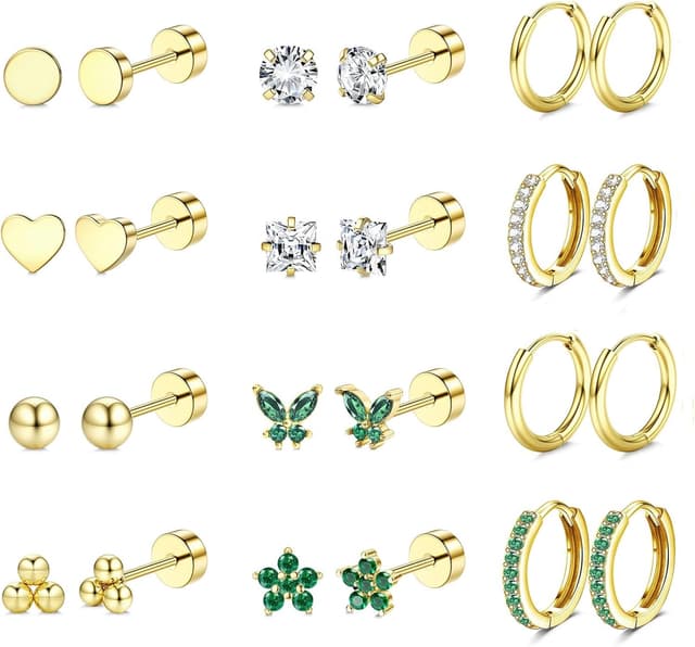 Thumbnail 6 de Jstyle Hypoallergenic 14K Gold Plated Studs for Sensitive Ears