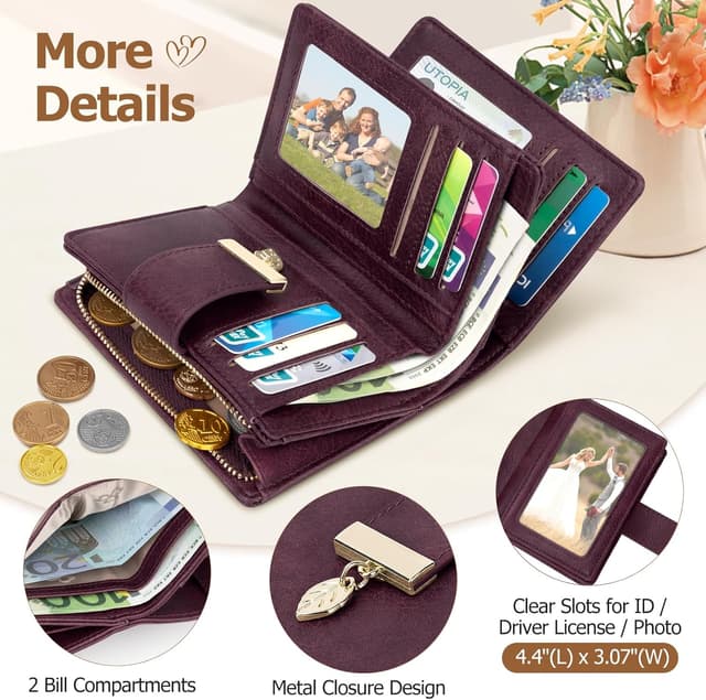 Detalle de WACCET Damen Geldbörse klein mit RFID-Blockierung, 12,5 x 10 x 3,5 cm und Reißverschluss-Münzfach