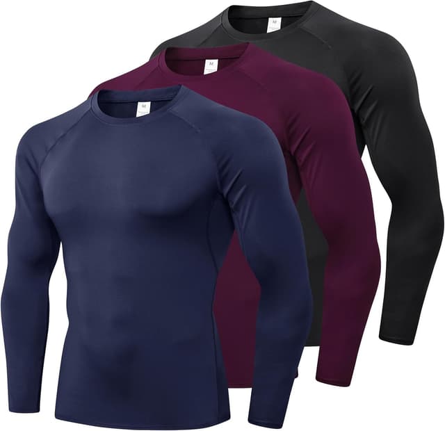 Detalle de Yuerlian 3-pack men’s long sleeve compression base layer for gym, running and training