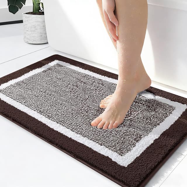 Detalle de OLANLY Microfiber Bathroom Rugs 24x16 (Brown) — Extra Soft, Non-Slip, Machine Washable Bath Mat