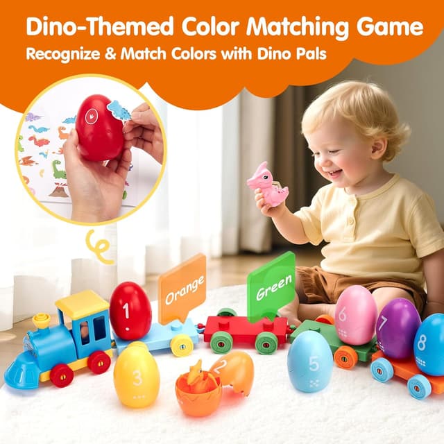 Detalle de hahaland Montessori dinosaur stacking train toy (18+ months) with Easter egg matching