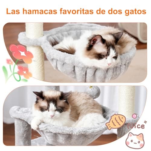 Detalle 2 de Heybly HCT006SW: árbol rascador para gatos de 100 cm con plataforma grande, nido y 2 hamacas